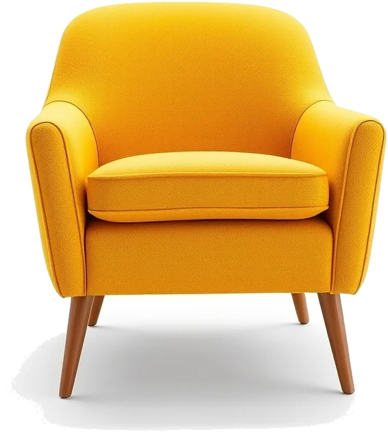 A mustard armchair, ready to be moved